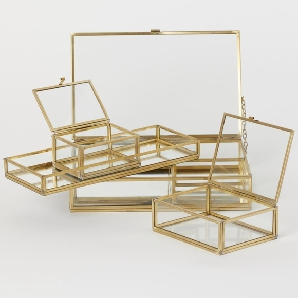 New Glass Jewelry Box from H&M Clear Glass & Gold Jewelry Box Display Case - Picture 2 of 5